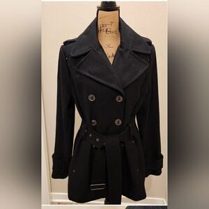 Kenneth Cole New York 3/4 Length Black Pea Coat Size 14